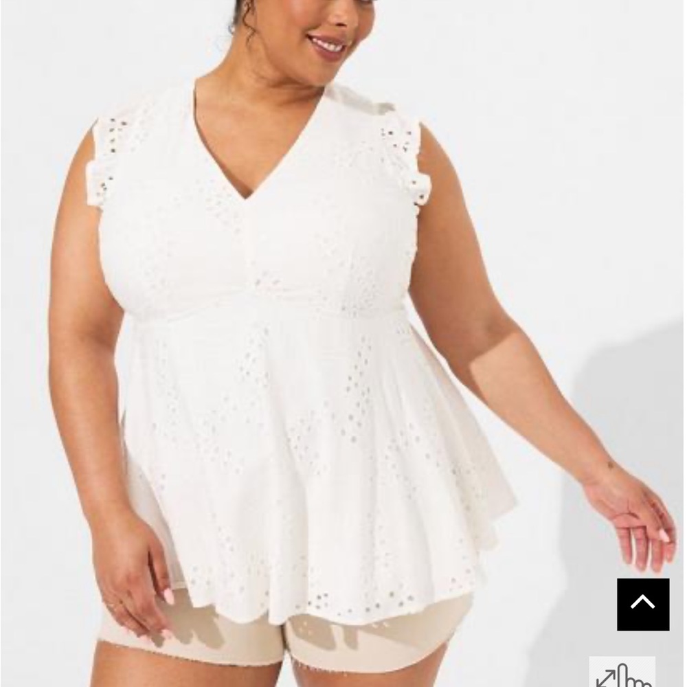 Torrid White Eyelet Ruffle Sleeve Babydoll Top NWT